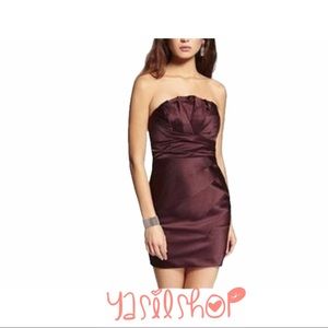 Express wine strapless pleated cocktail dress 12